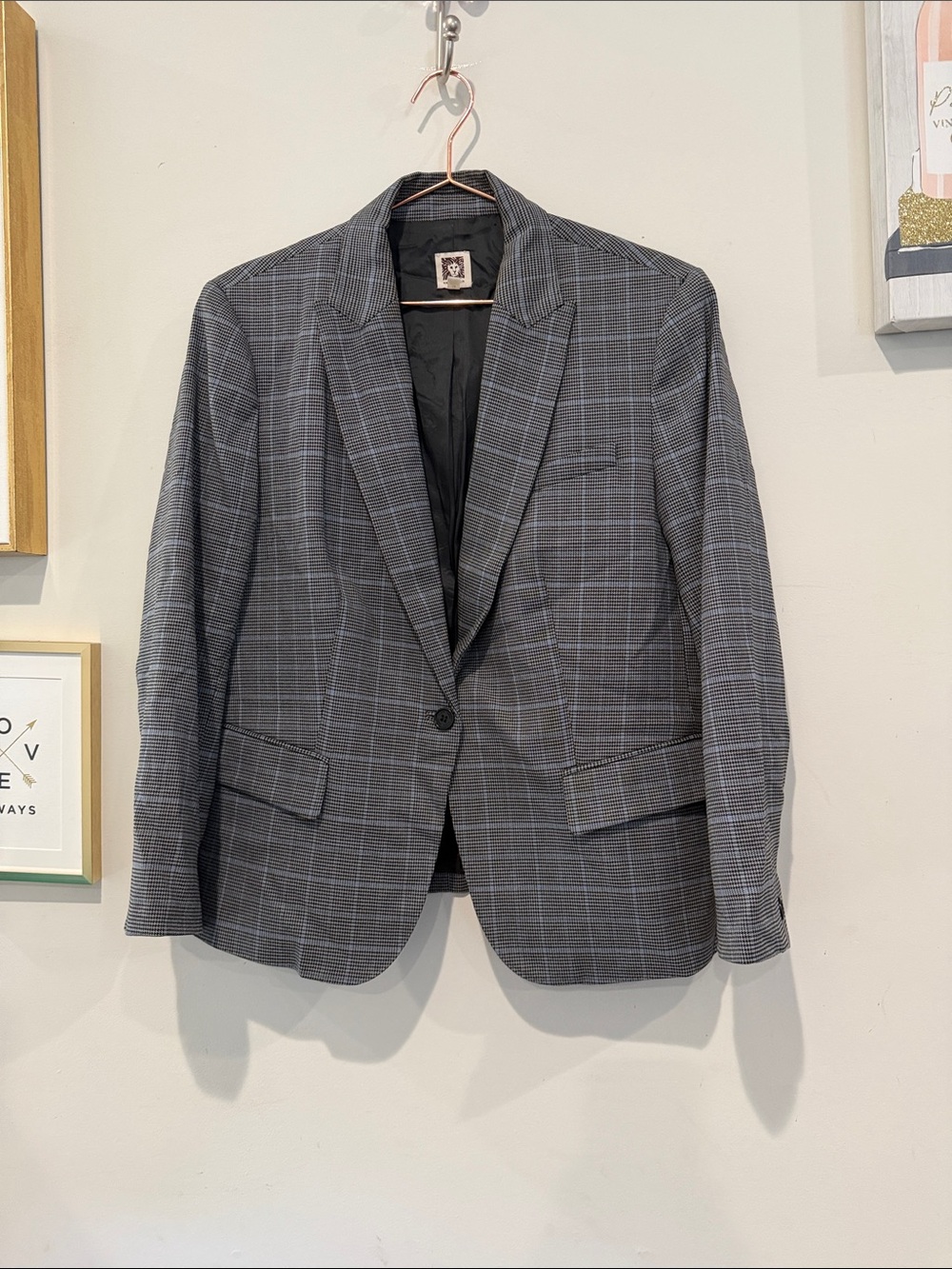 Anne Klein Gray Plaid Single-Button Blazer